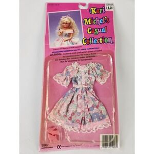 Vintage Doll Dress For 11.5" Girl Doll Pink Floral Lace Puffy Sleeves Buttons